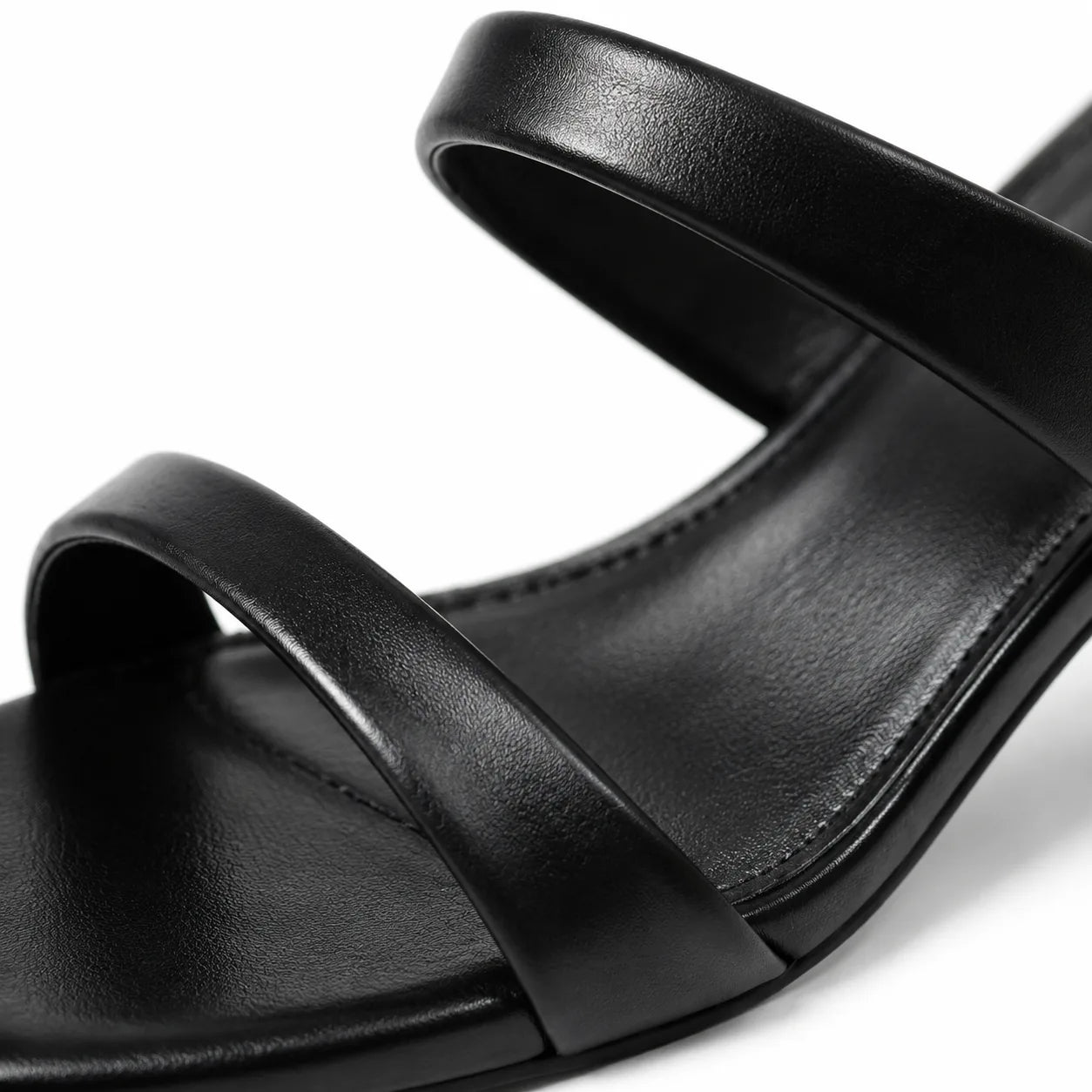 Deep Black Ornella Leather Wedge Sandals close-up detail