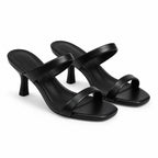 Deep Black Ornella Leather Wedge Sandals