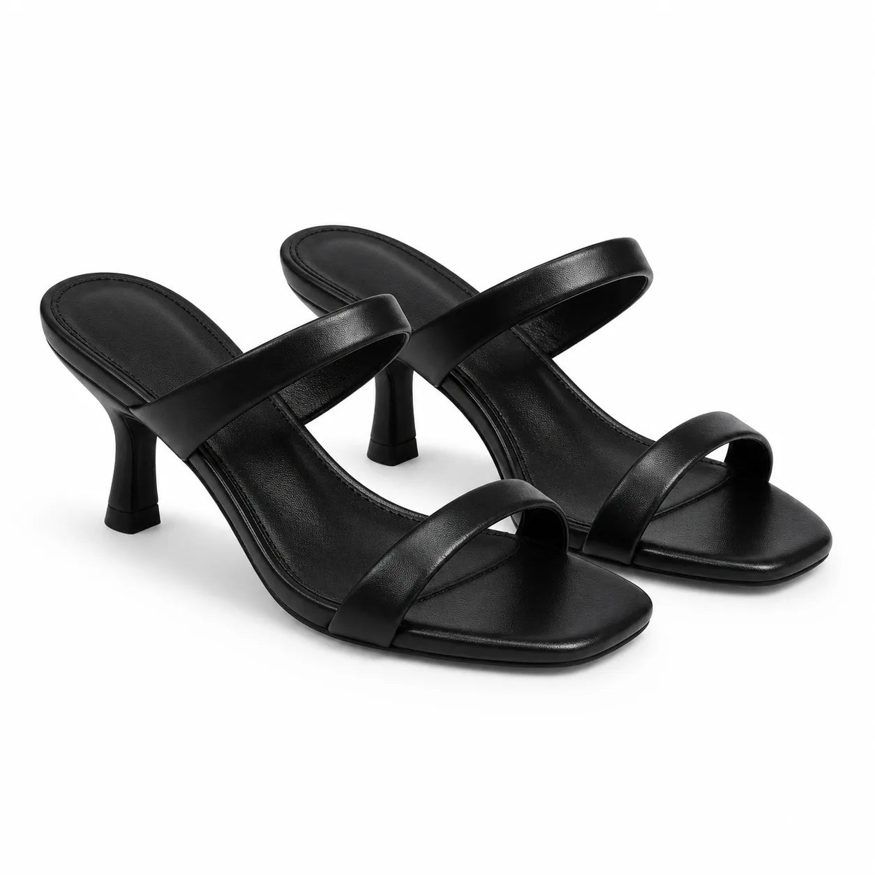 Deep Black Ornella Leather Wedge Sandals