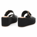 Deep Black Federica Straw Platform Sandals heel detail