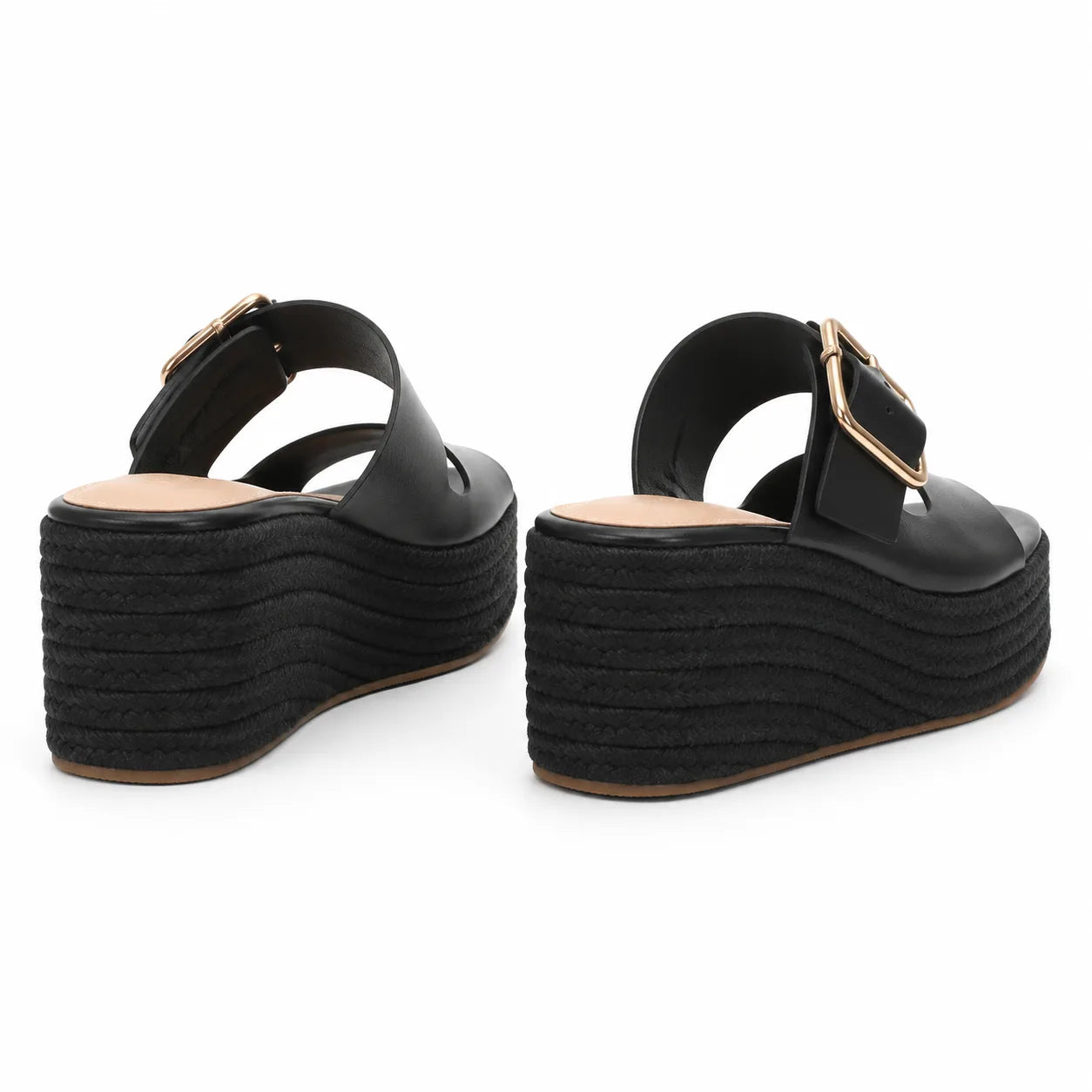Deep Black Federica Straw Platform Sandals heel detail