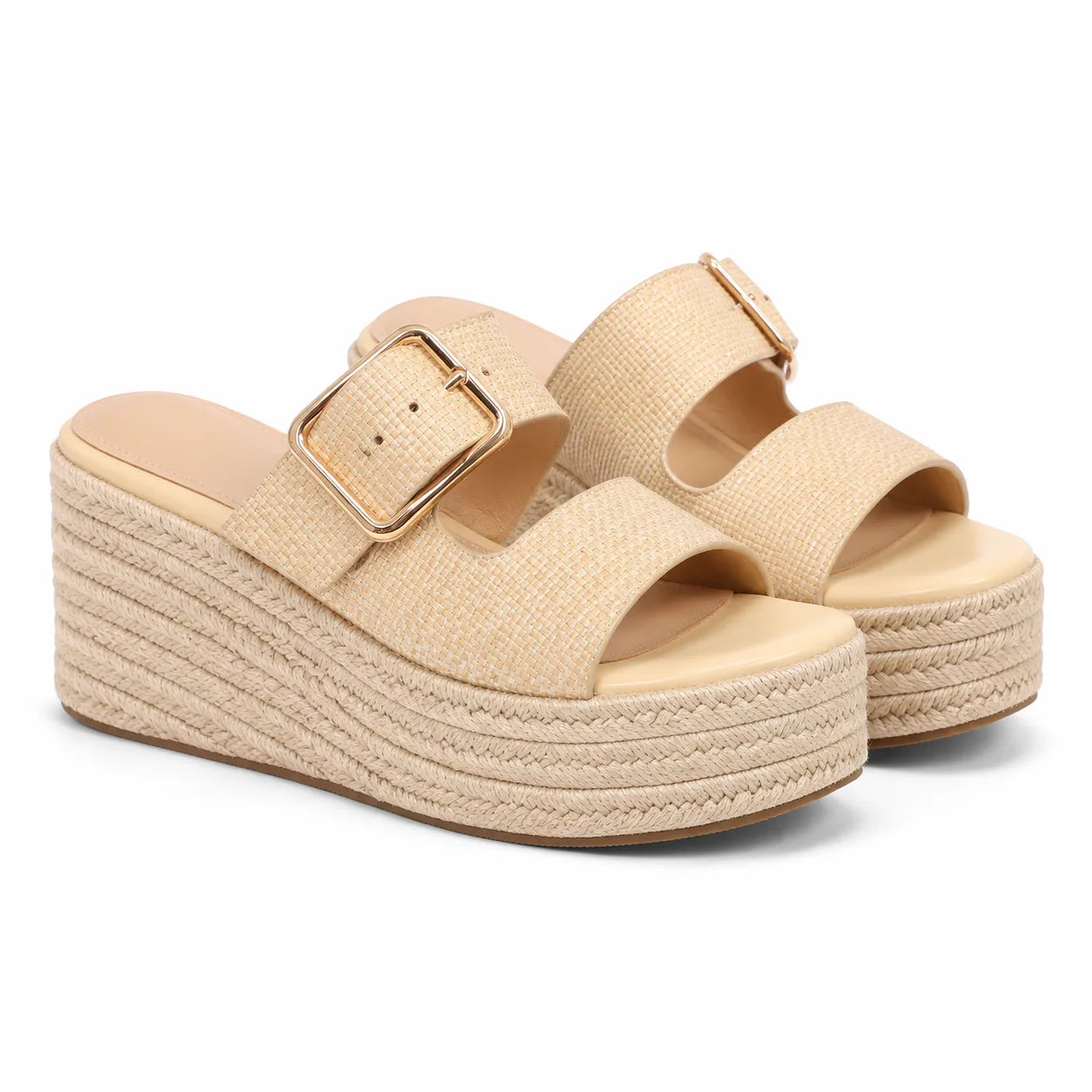 Soft Apricot Federica Straw Platform Sandals