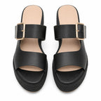 Deep Black Federica Straw Platform Sandals top view