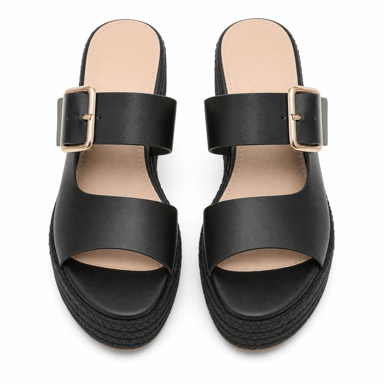 Deep Black Federica Straw Platform Sandals top view