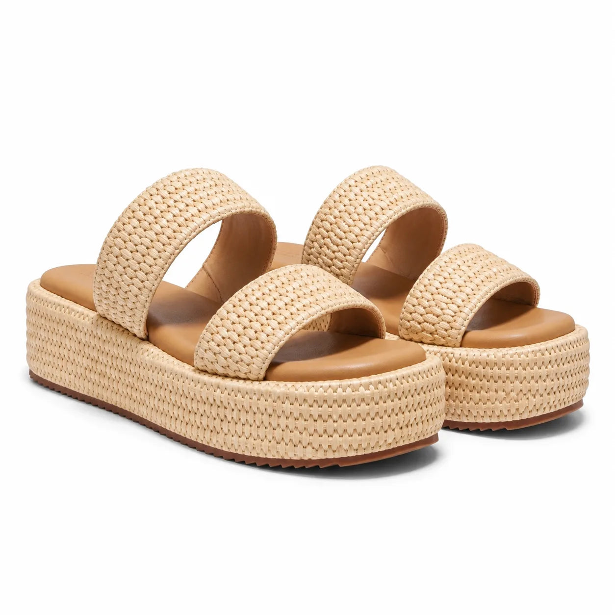 Soft Apricot Halki Raffia Multi-Strap Slides