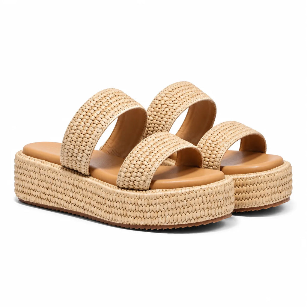 Rich Brown Halki Raffia Multi-Strap Slides