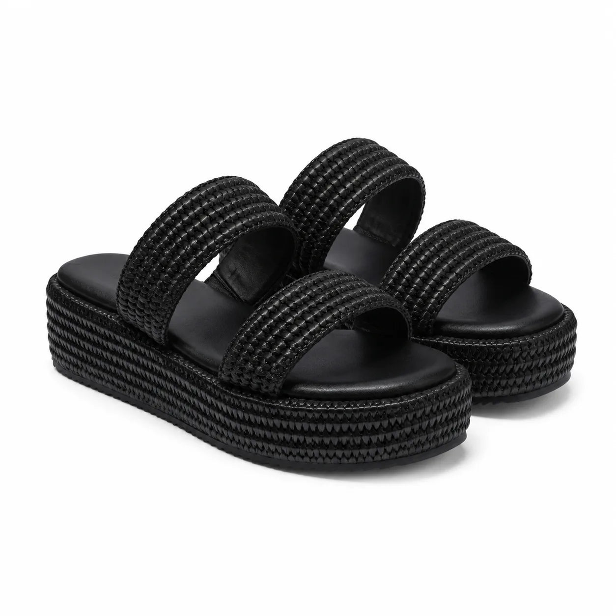 Deep Black Halki Raffia Multi-Strap Slides