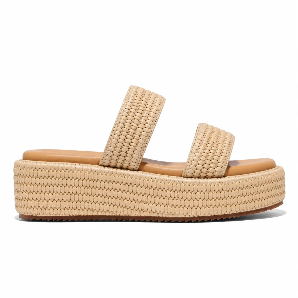 Rich Brown Halki Raffia Multi-Strap Slides side view