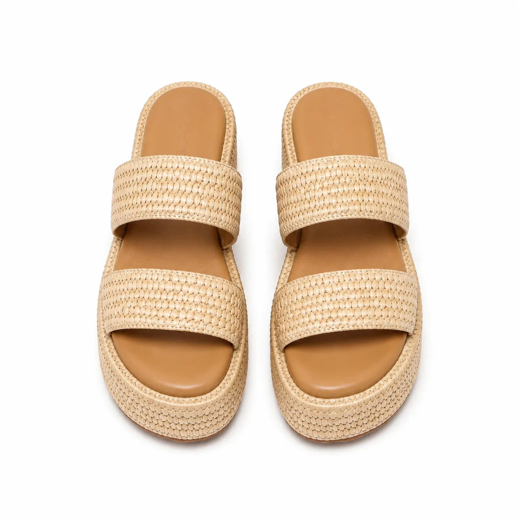 Rich Brown Halki Raffia Multi-Strap Slides top view