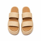 Rich Brown Halki Raffia Multi-Strap Slides top view