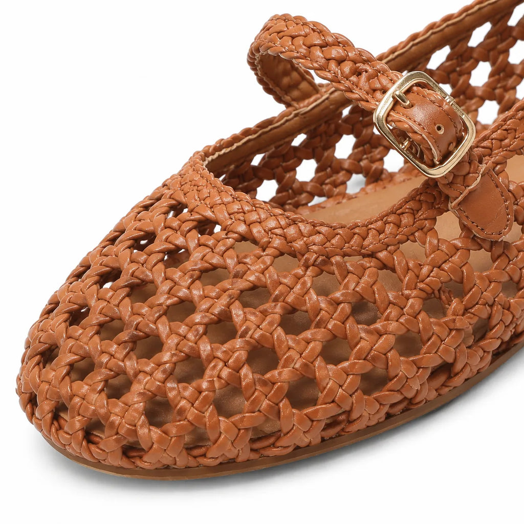Rich Brown Gala Buckle Flats close-up detail