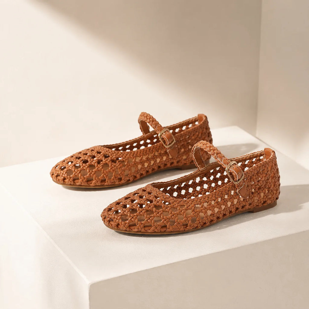 Rich Brown Gala Buckle Flats styled scene