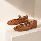 Rich Brown Gala Buckle Flats styled scene