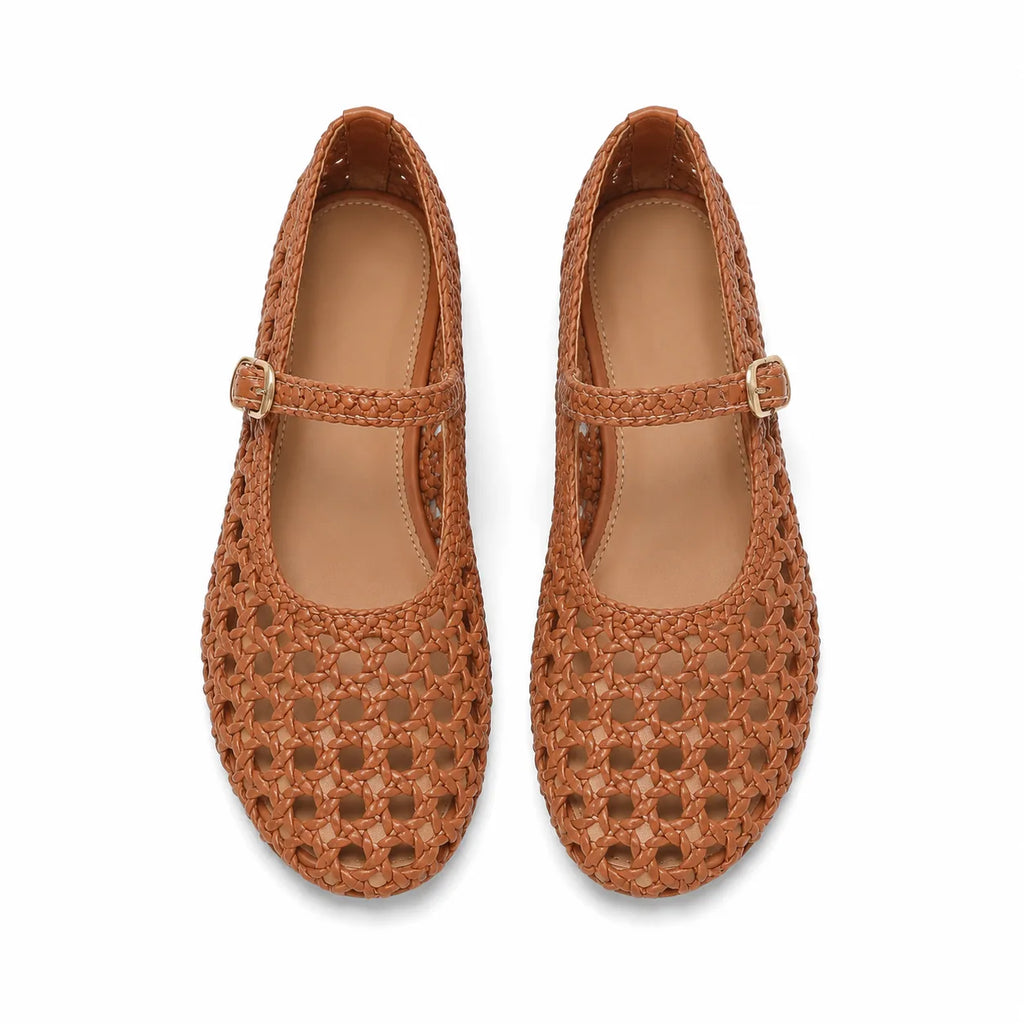 Rich Brown Gala Buckle Flats top view