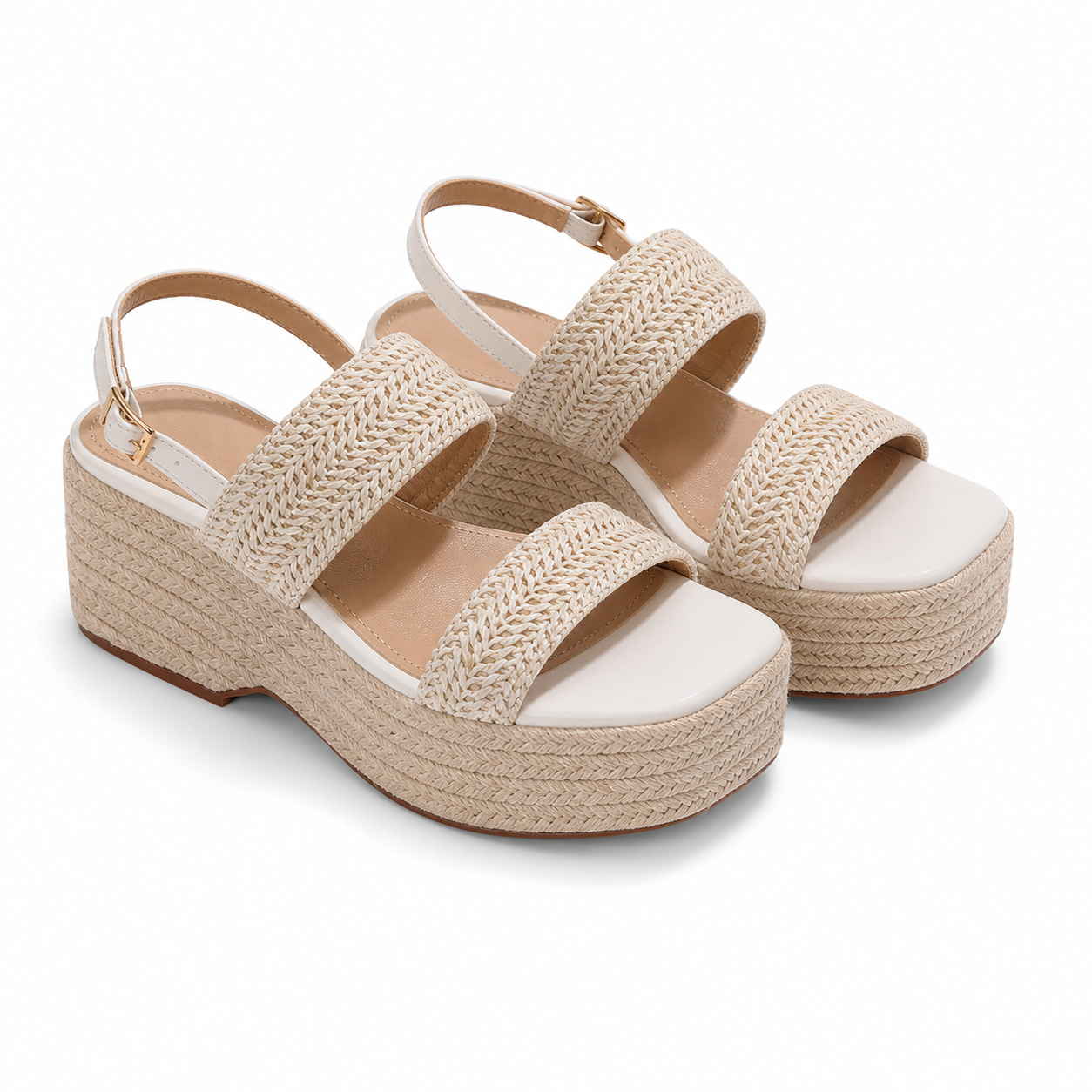 Warm Beige Zante Buckle Raffia Sandals