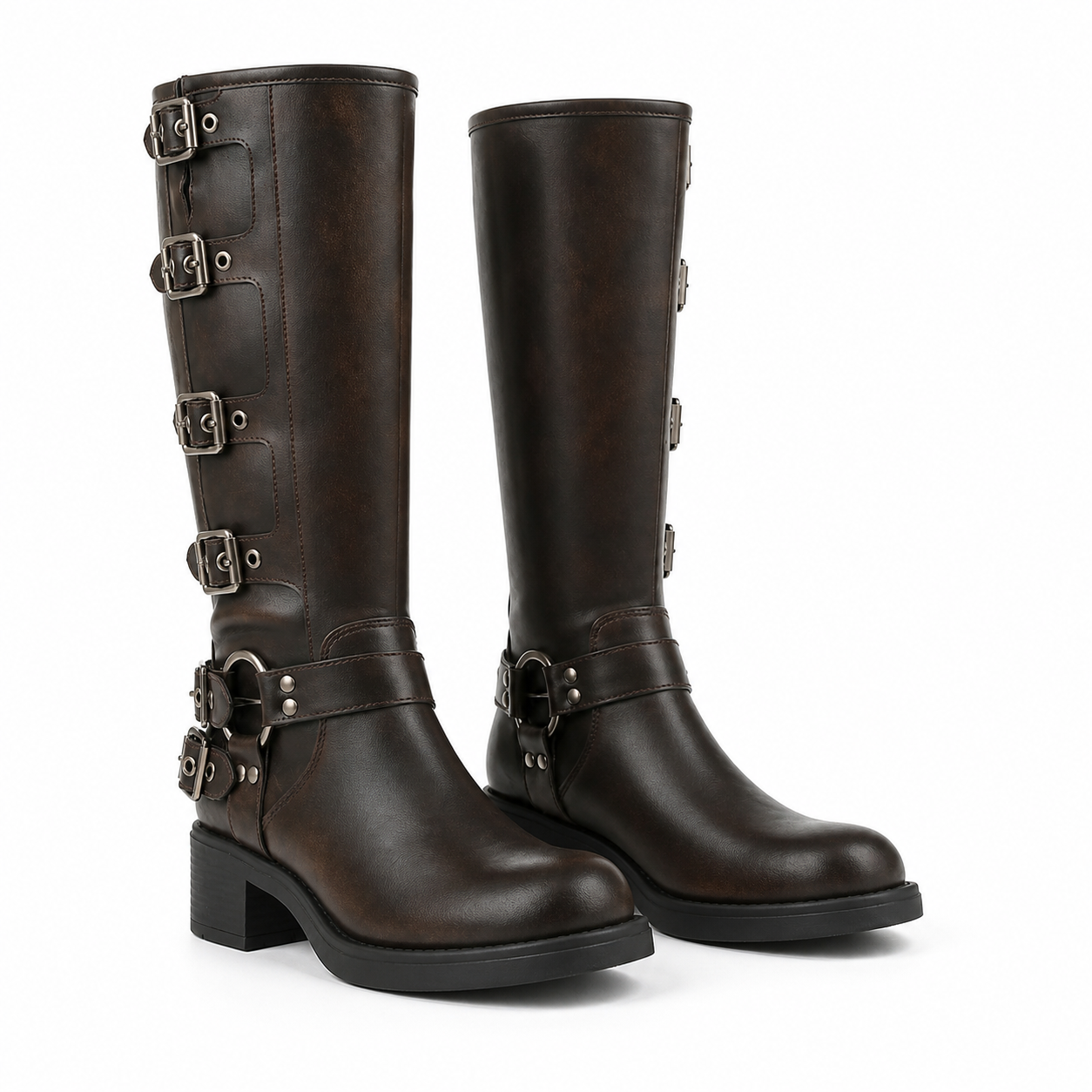 Rich Brown Tinos Buckle Knee-High Boots