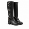 Deep Black Tinos Buckle Knee-High Boots