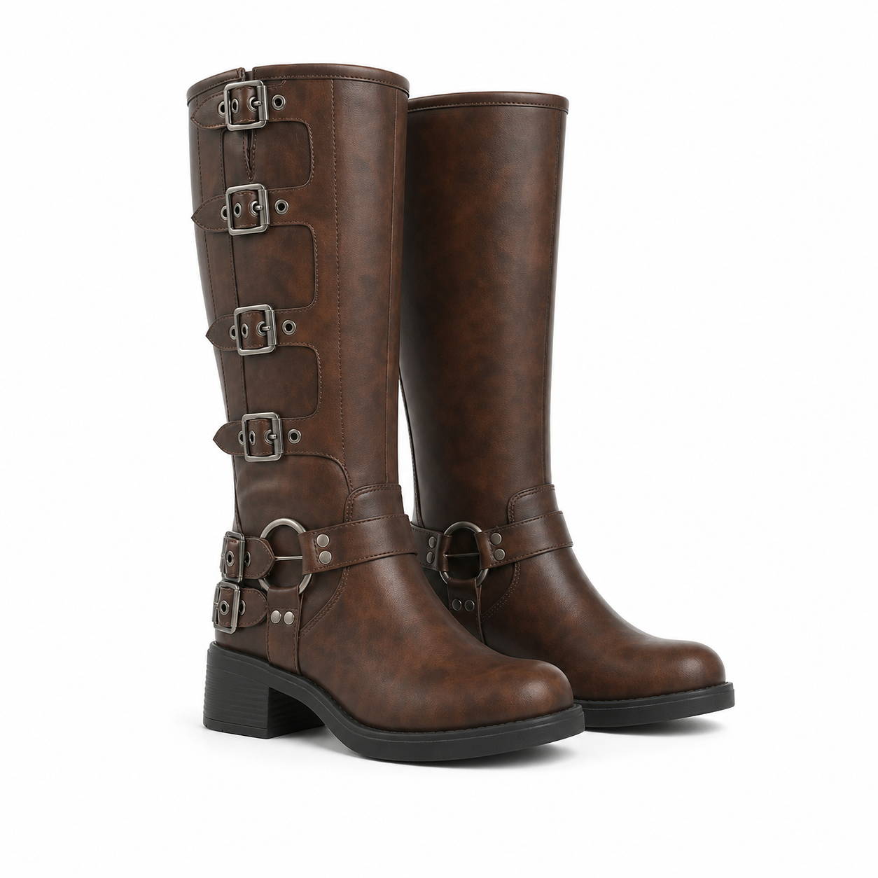 Russet Brown Tinos Buckle Knee-High Boots
