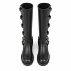 Deep Black Tinos Buckle Knee-High Boots top view