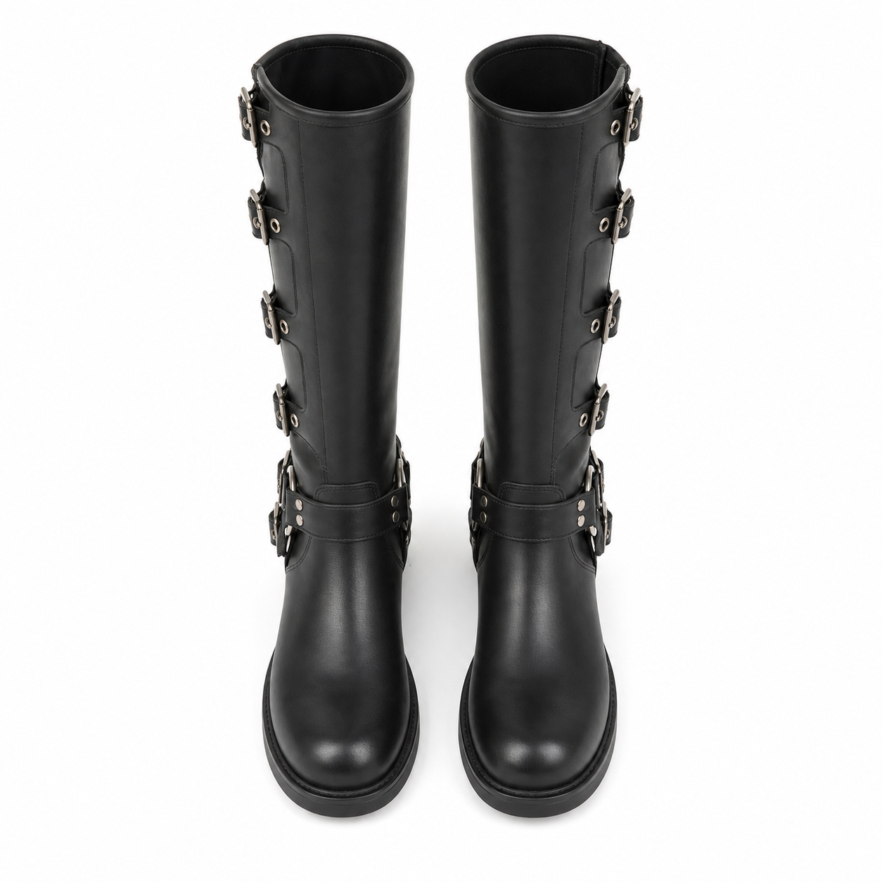 Deep Black Tinos Buckle Knee-High Boots top view