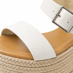 Cream Ivory Lia Buckle Multi-Strap Sandals close-up detail
