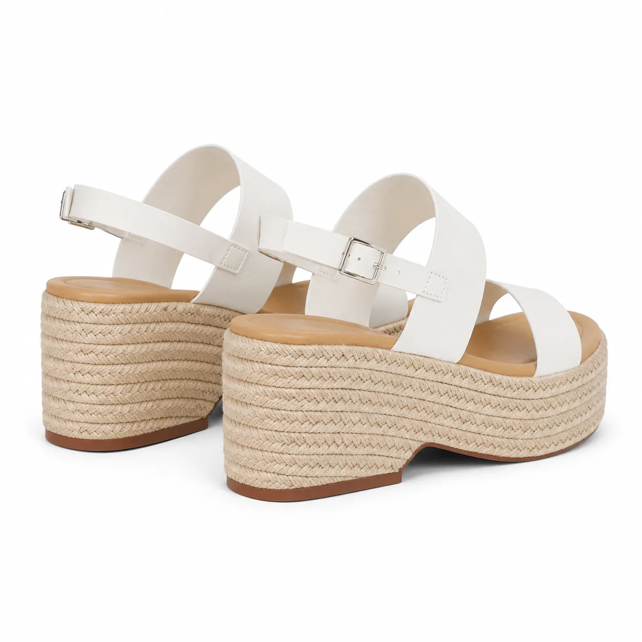 Cream Ivory Lia Buckle Multi-Strap Sandals heel detail