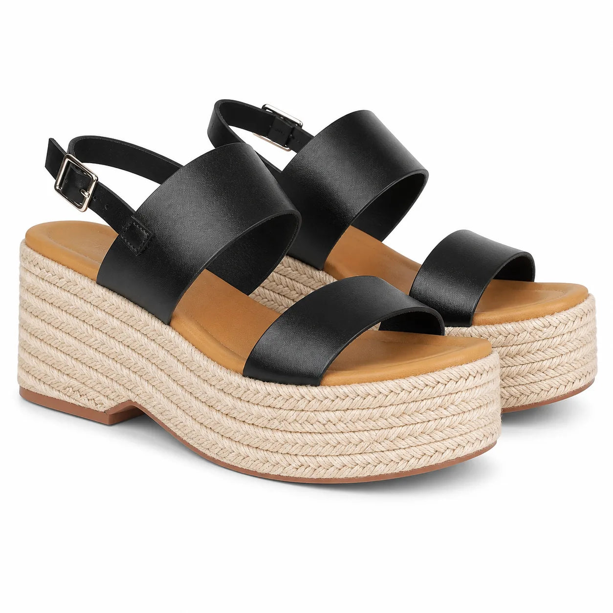 Deep Black Lia Buckle Multi-Strap Sandals