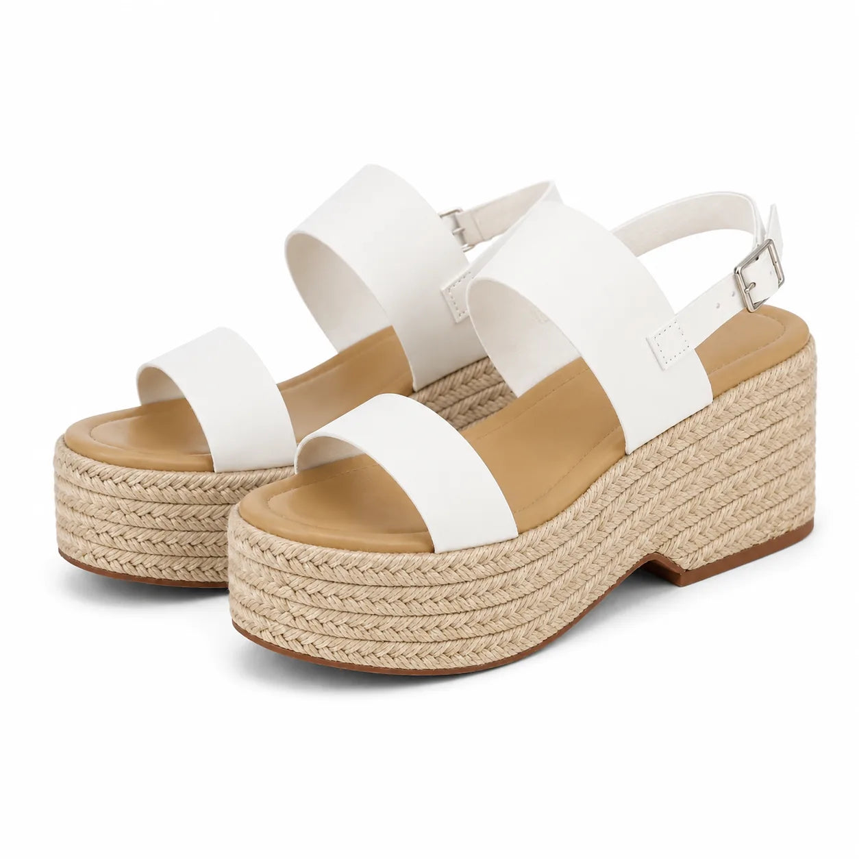 Cream Ivory Lia Buckle Multi-Strap Sandals top view