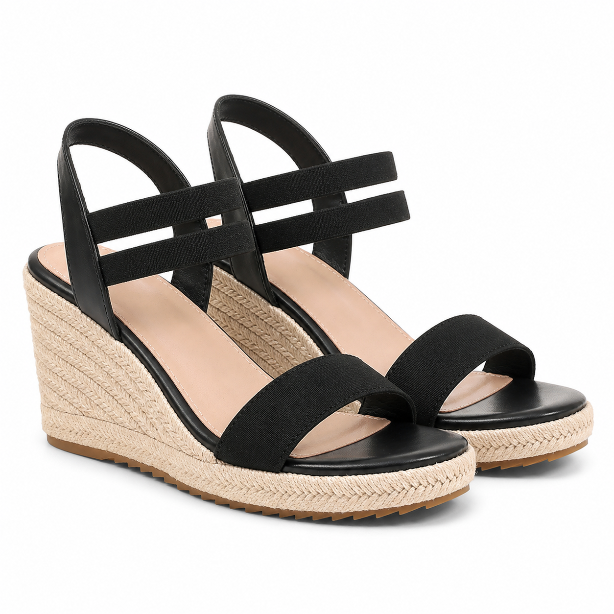 Deep Black Ilaria Leather Wedge Sandals