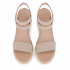 Warm Beige Ilaria Leather Wedge Sandals top view