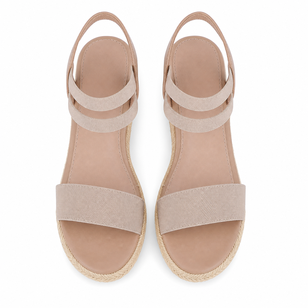 Warm Beige Ilaria Leather Wedge Sandals top view