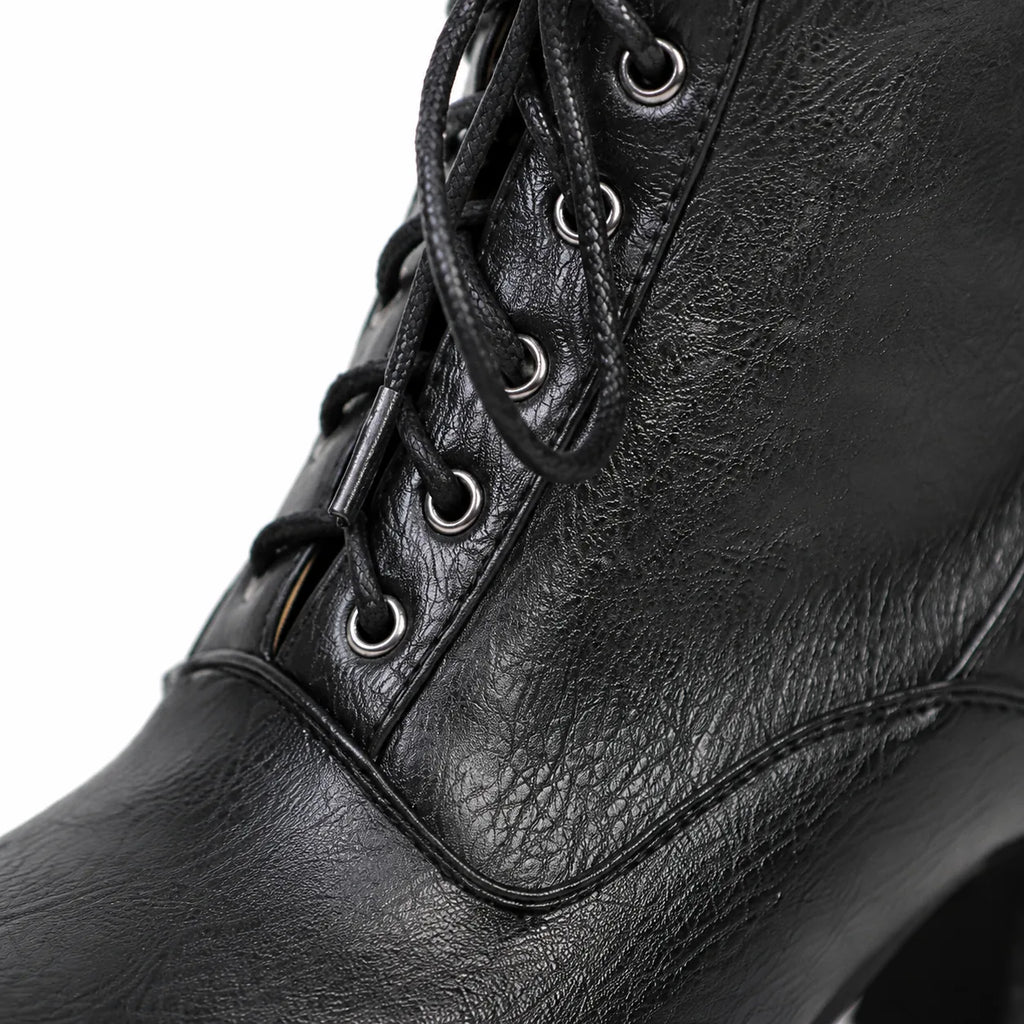 Deep Black Mirella Leather Block-Heel Boots close-up detail