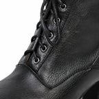 Deep Black Mirella Leather Block-Heel Boots close-up detail