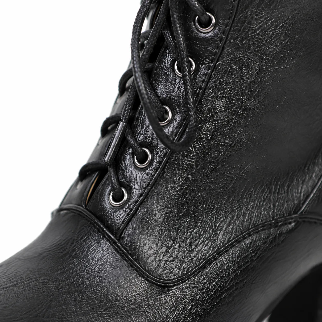 Deep Black Mirella Leather Block-Heel Boots close-up detail