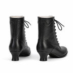 Deep Black Mirella Leather Block-Heel Boots heel detail