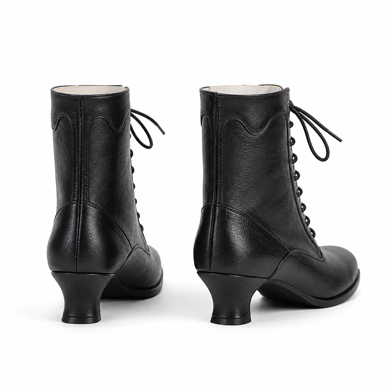 Deep Black Mirella Leather Block-Heel Boots heel detail
