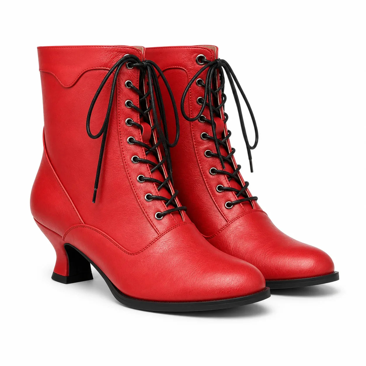 Deep Red Mirella Leather Block-Heel Boots