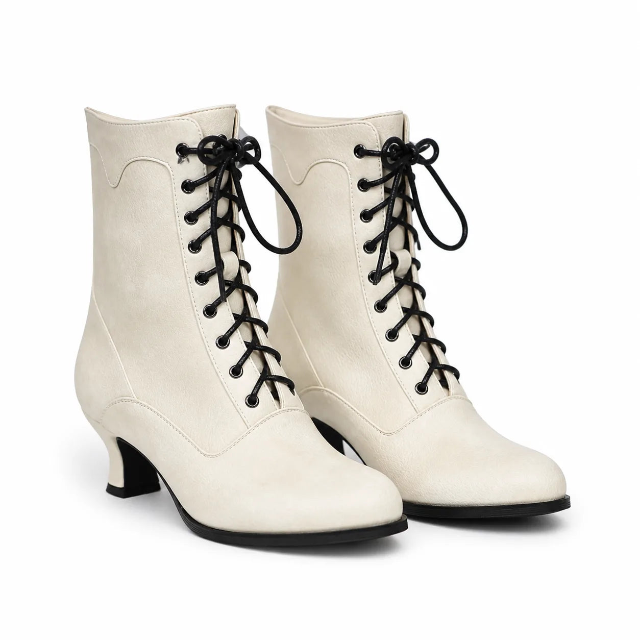 Cream Ivory Mirella Leather Block-Heel Boots