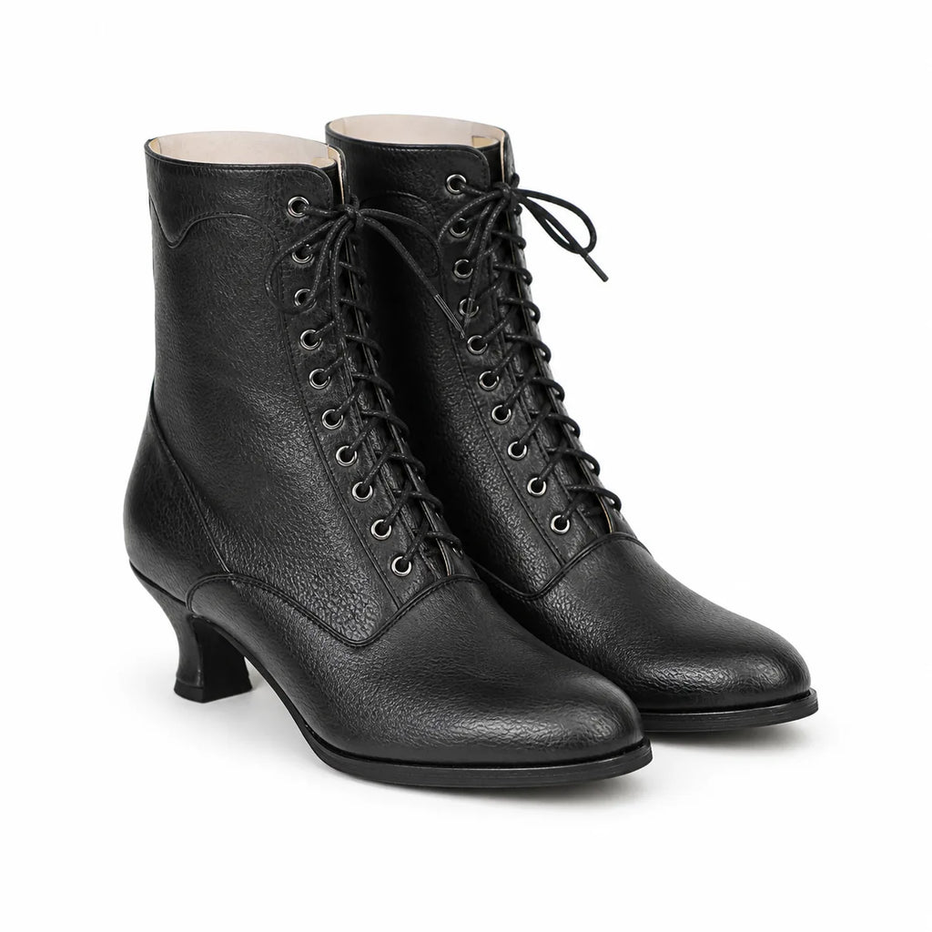 Deep Black Mirella Leather Block-Heel Boots