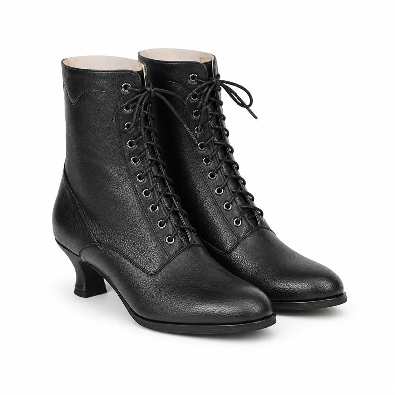 Deep Black Mirella Leather Block-Heel Boots