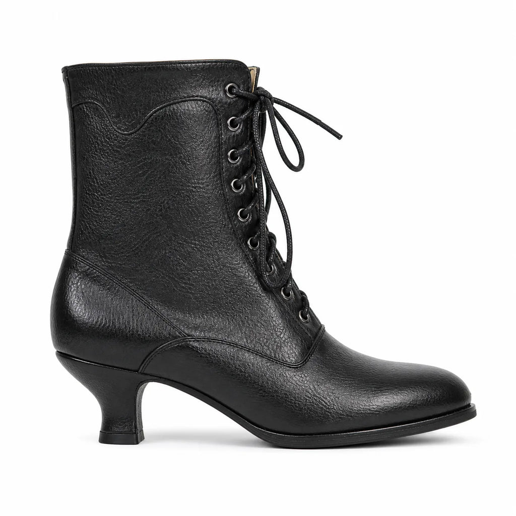 Deep Black Mirella Leather Block-Heel Boots side view