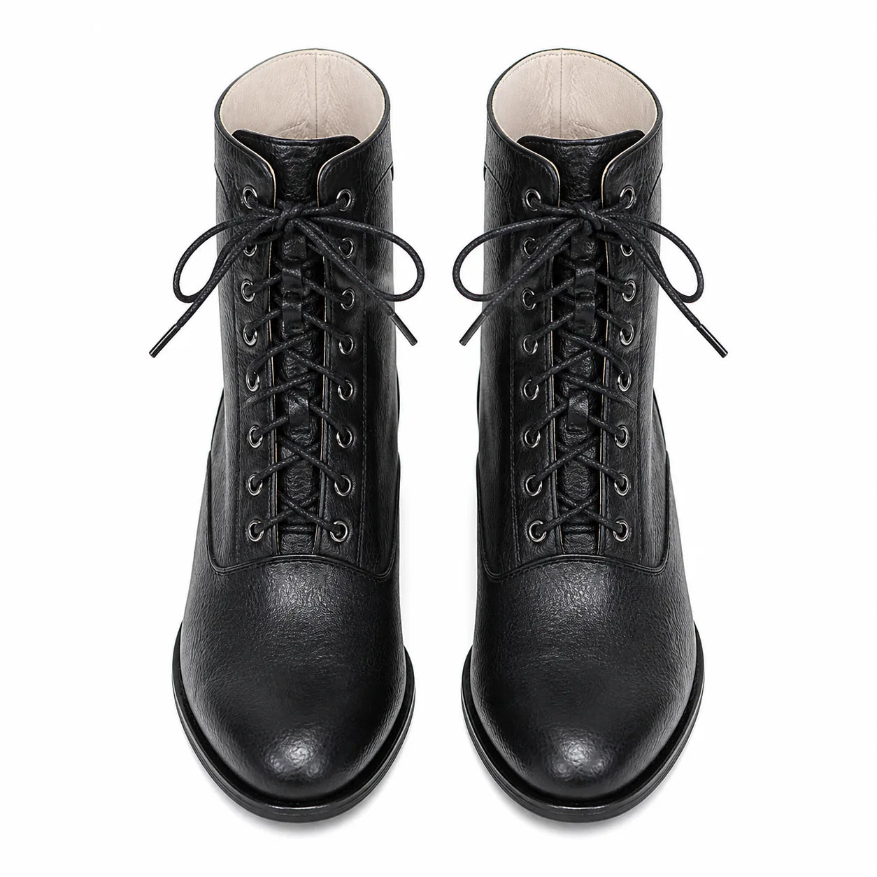 Deep Black Mirella Leather Block-Heel Boots top view