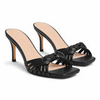 Deep Black Tiziana Leather Thin-Heel Sandals