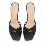 Deep Black Tiziana Leather Thin-Heel Sandals top view