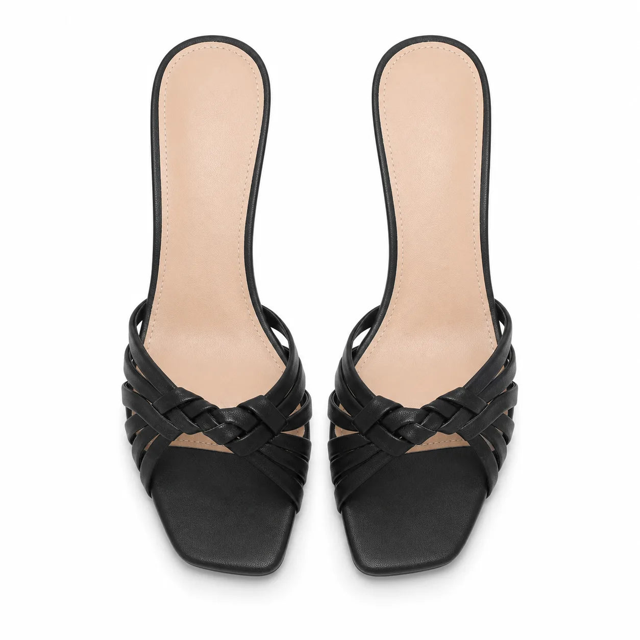 Deep Black Tiziana Leather Thin-Heel Sandals top view