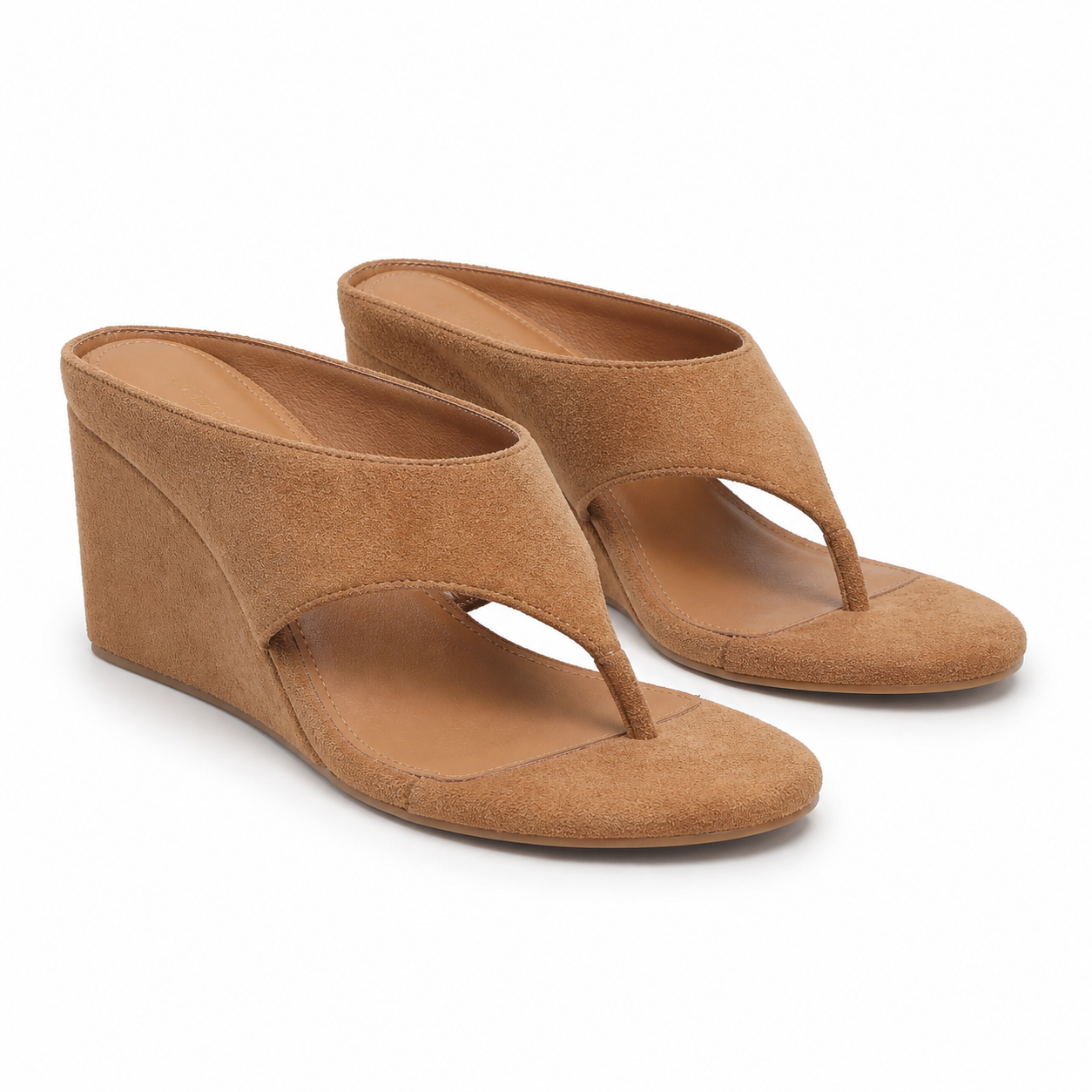 Brown Suede Carlotta Leather Wedge Thong Sandals
