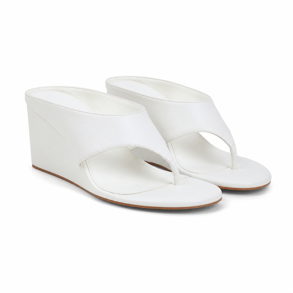 Cream Ivory Carlotta Leather Wedge Thong Sandals