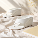 Cream Ivory Carlotta Leather Wedge Thong Sandals styled scene