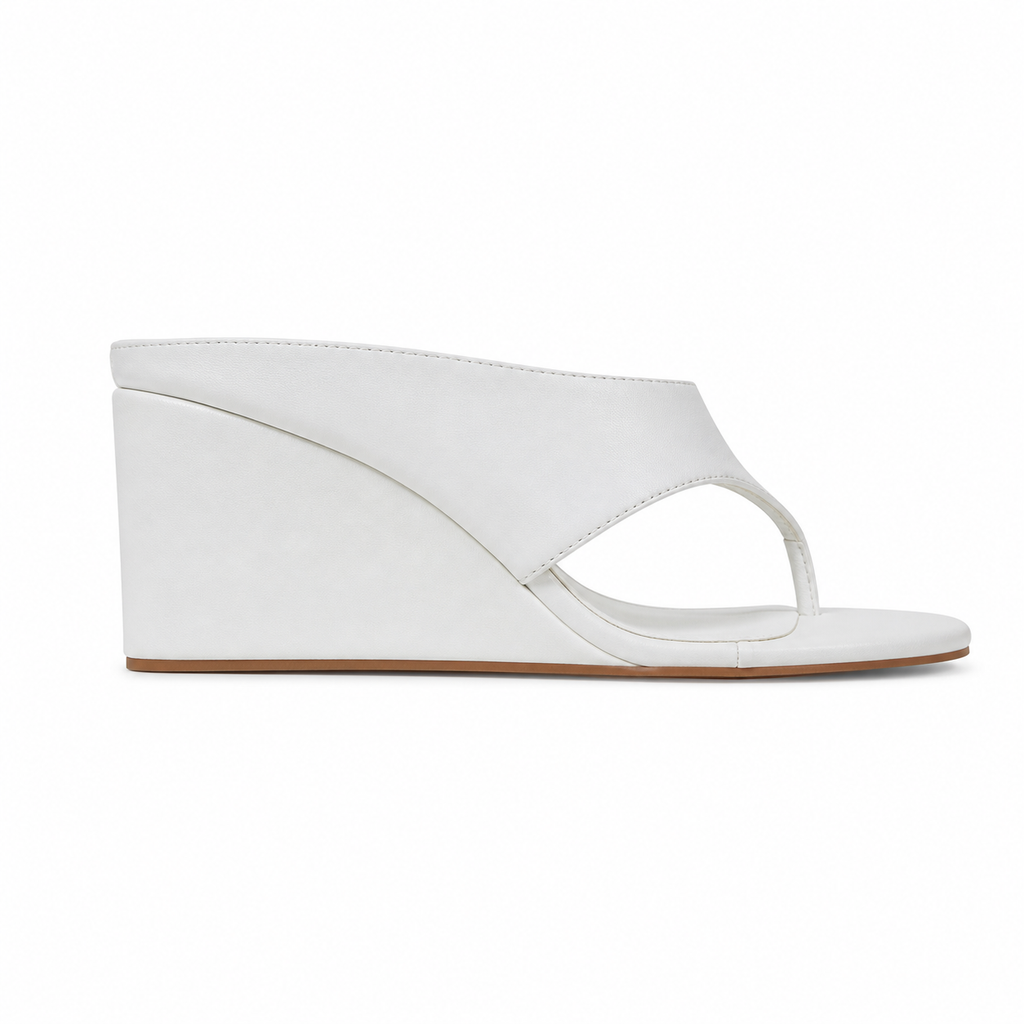 Cream Ivory Carlotta Leather Wedge Thong Sandals side view