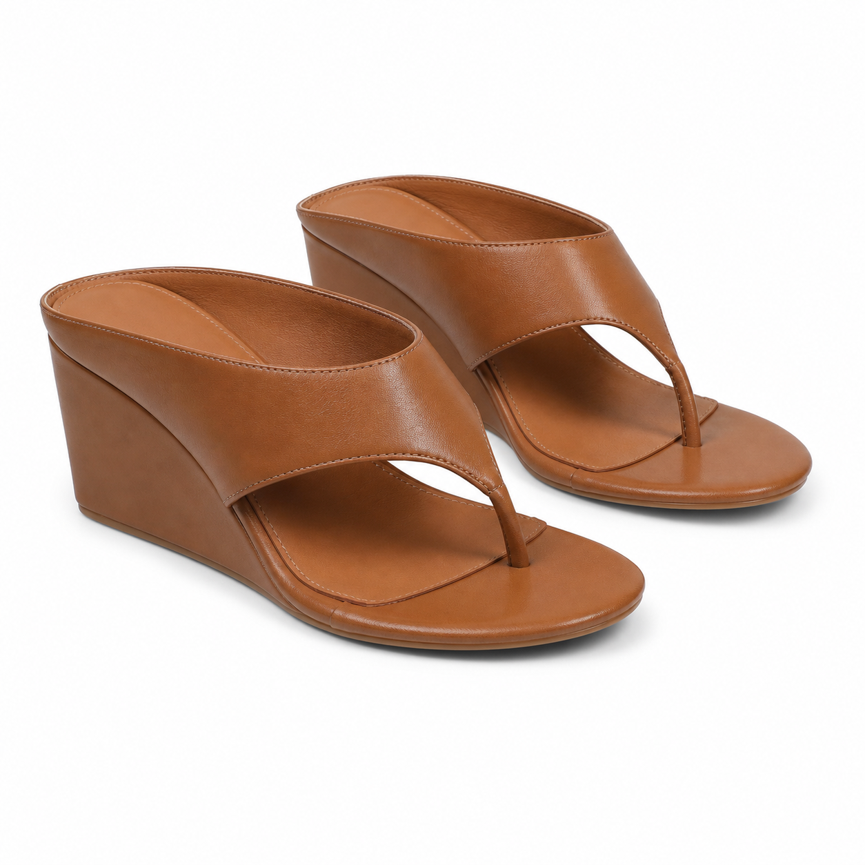 Rich Brown Carlotta Leather Wedge Thong Sandals